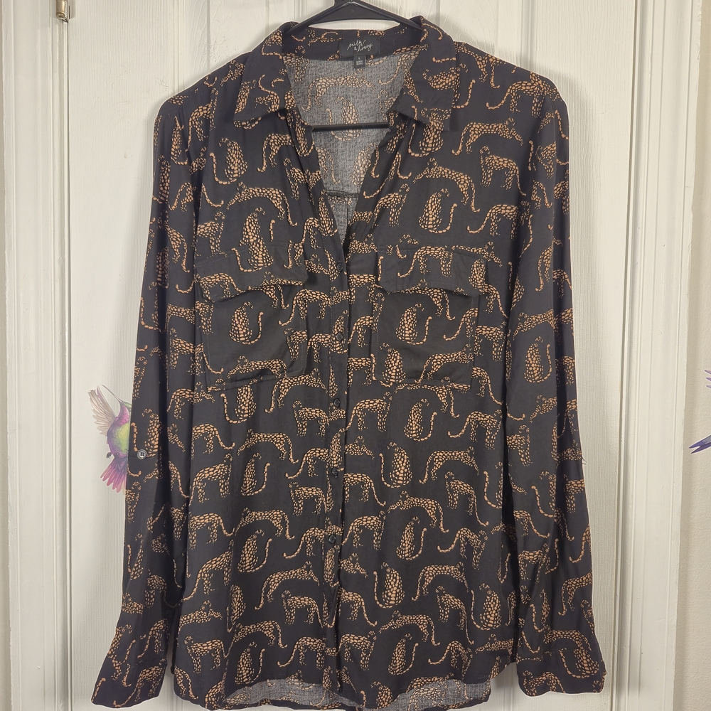 Milk & Honey Cheetah Print Button Down Shirt Rayon Large